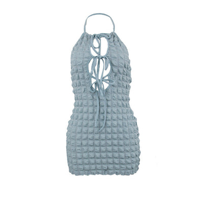 Halter Sleeveless Lace up Hollow Out Cutout Slim Sheath Dress