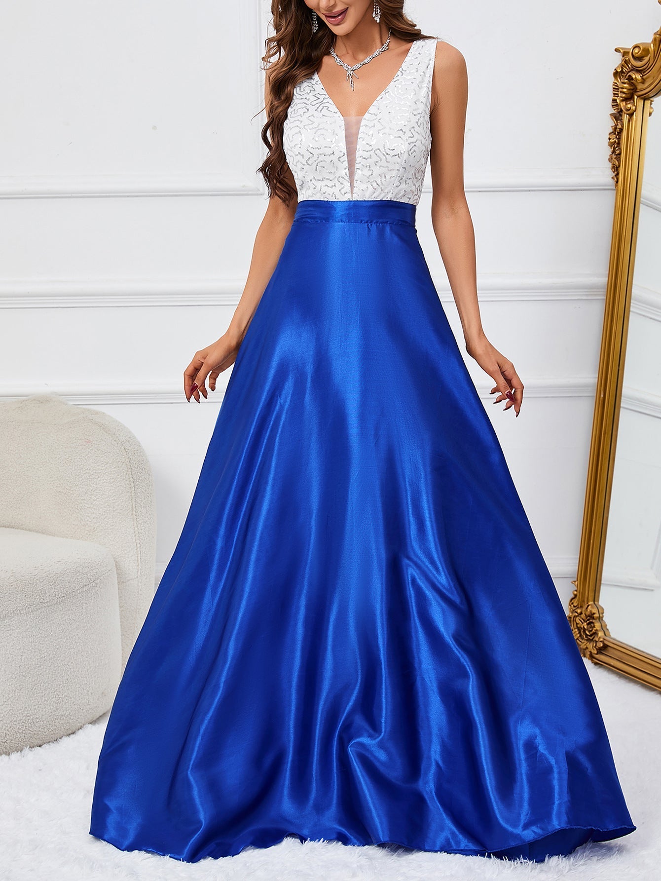 Dress V neck Sequined Dress Summer