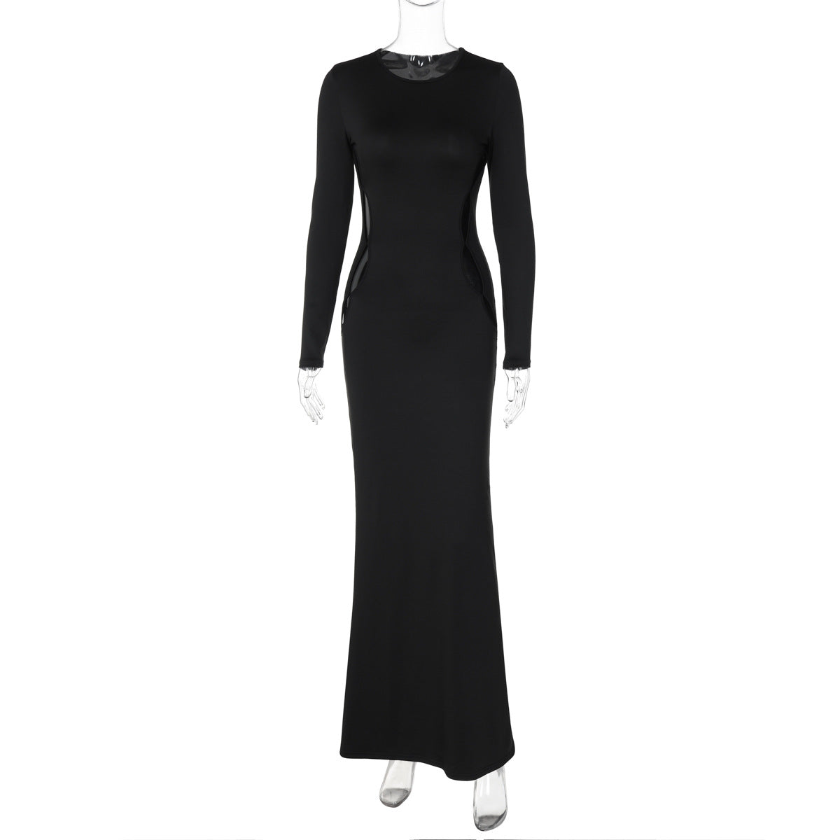 Long Sleeve Round Neck Maxi Dress Cutout Slim Fit Dress