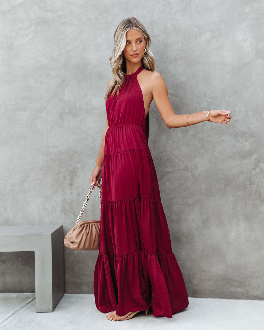 Elegant Halter Long Solid Color Dress for