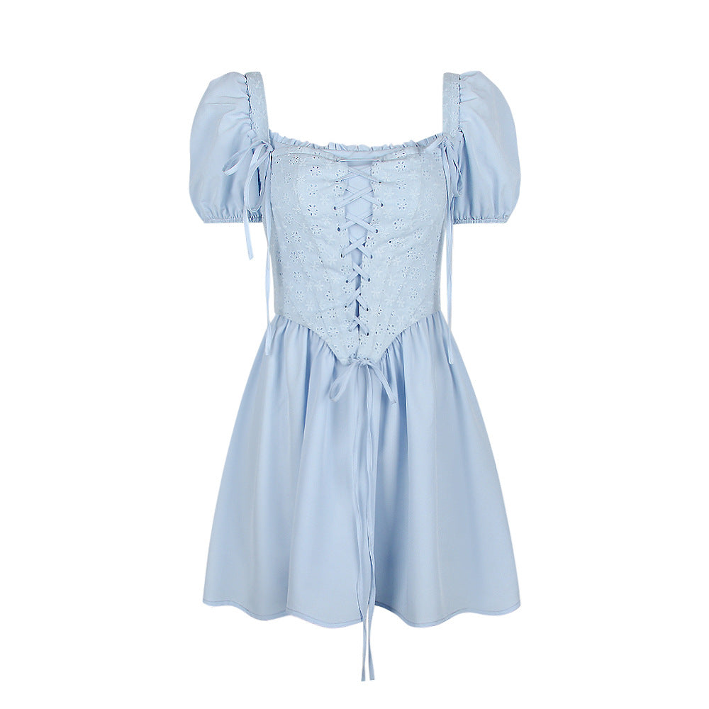 Bubble Sleeve Square Collar Dress Corset Princess Two Piece Dopamine Wear