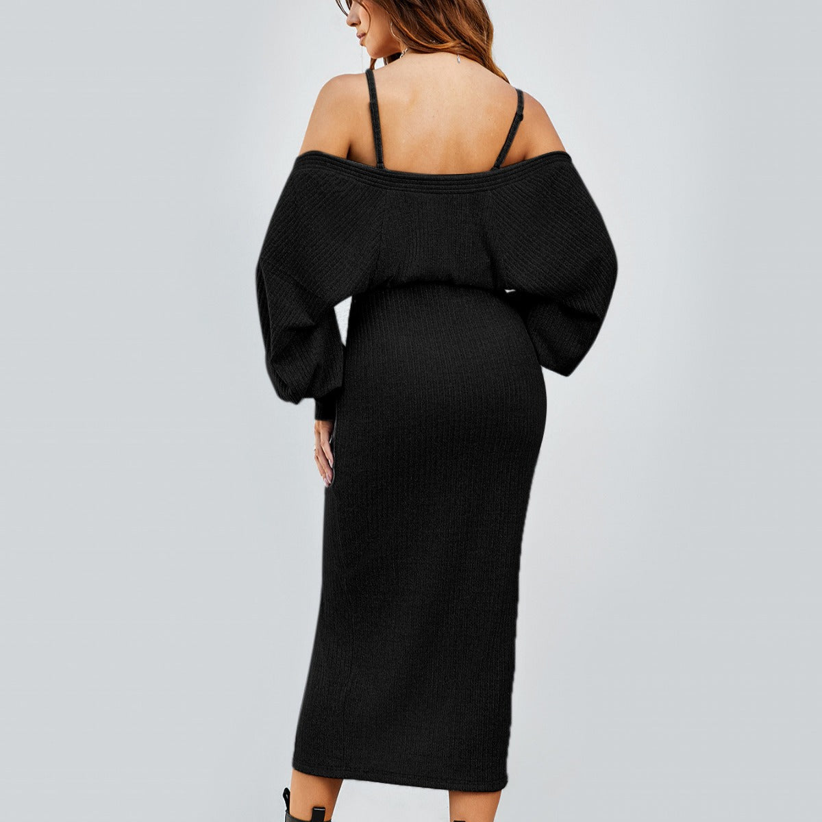 Black Halter Group Short Shawl Halter High Slit Dress