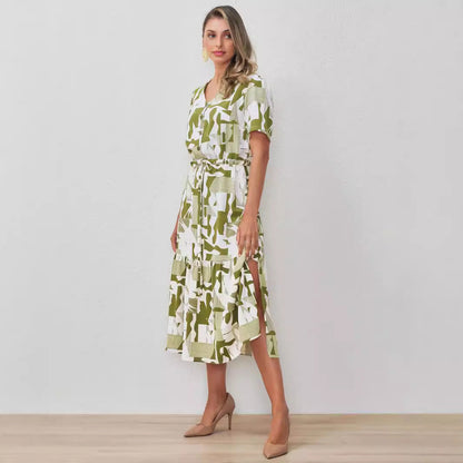 Cardigan Design Elastic Waisted Lace Side Slit Midi Dress