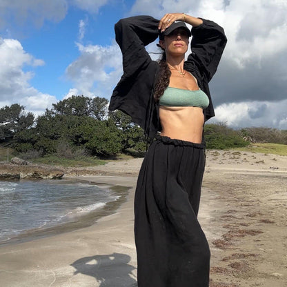 Retro Tea Dress for Puff Sleeve Shirt Set Summer