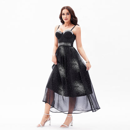 Backless Back Beautifying Underwear One Piece Boning Corset Dress Beaded Polka Dot Blooming A Line Dress