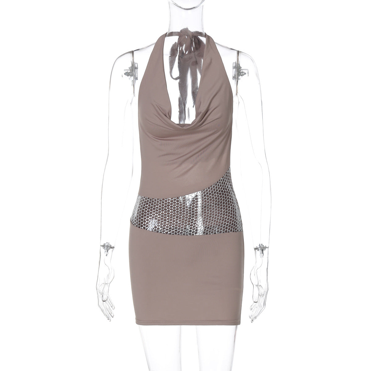 Backless Hollow Out Cutout out Stitching Halter Dress