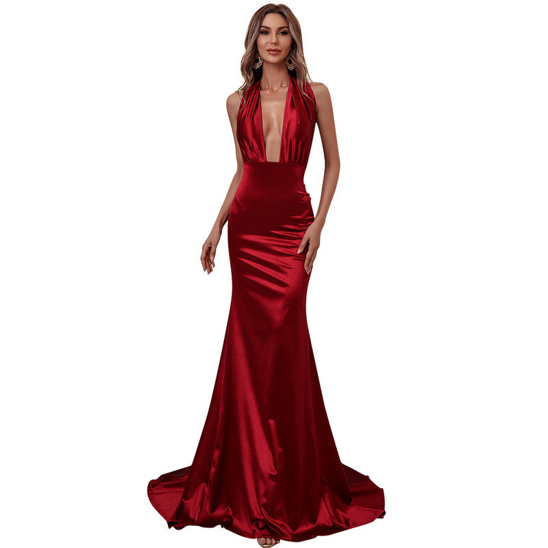 Wear Backless V-neck Party Banquet Strap Maxi Dress Formal Gown