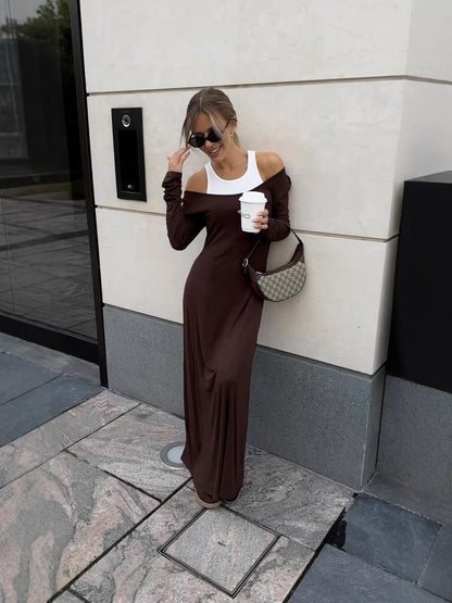 Long Sleeve Stitching Faux Two Piece Vest Dress