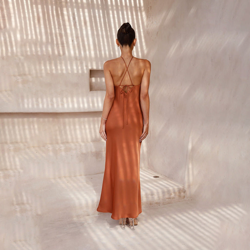 Solid Color Slim Fit Backless Halter Tight Dress