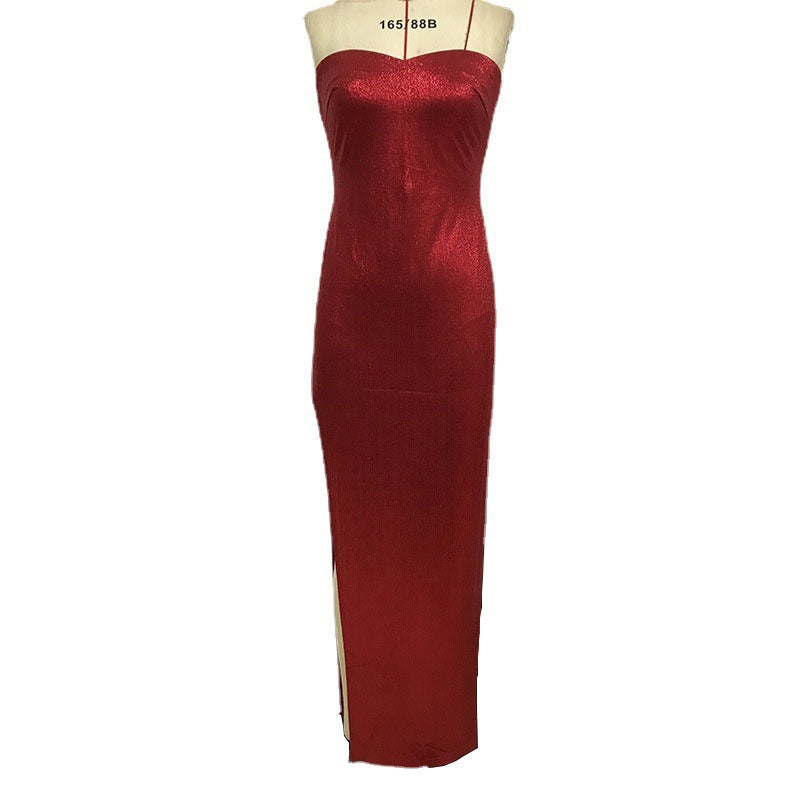 Maxi Dress Red Texture Split Bandeau Maxi Dress