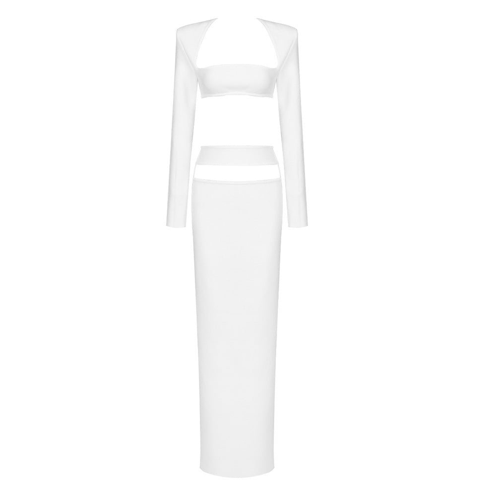 Suit Casual High End Two Piece Set Cropped Outfit Long Sleeve Stretch Dress Bandage Dress