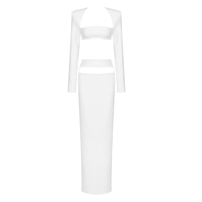 Suit Casual High End Two Piece Set Cropped Outfit Long Sleeve Stretch Dress Bandage Dress