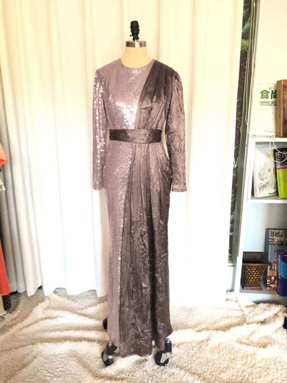 Elegant Embroidery Sequin Stitching Crumpled Satin Dubai Waist Trimming Maxi Dress Prom Formal Gown Maxi