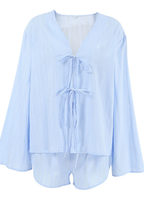 Skyla - Lightweight Cotton Lounge Set with Tie Front Top