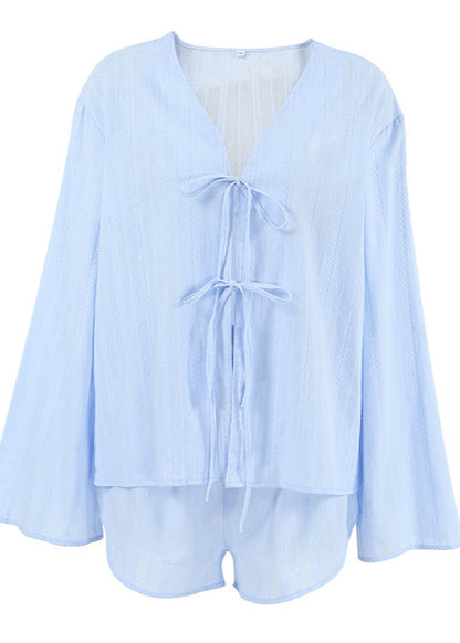 Skyla - Lightweight Cotton Lounge Set with Tie Front Top