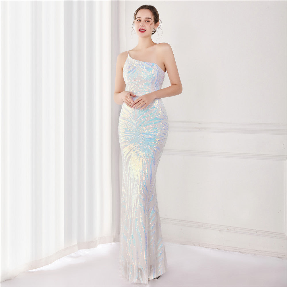 Sequin Sequined Fairy Socialite Gathering Party Evening Dress Long Toast Dress Bride