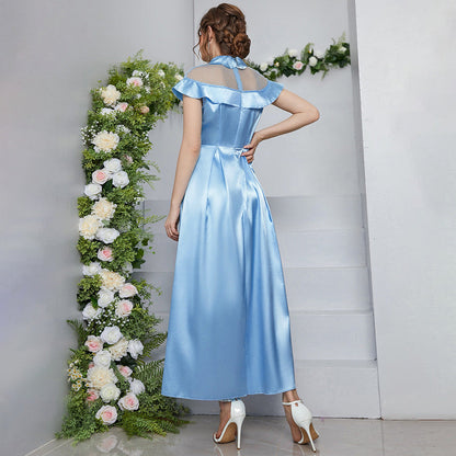 Blue Mesh Maxi Dress High Waist A line Dress