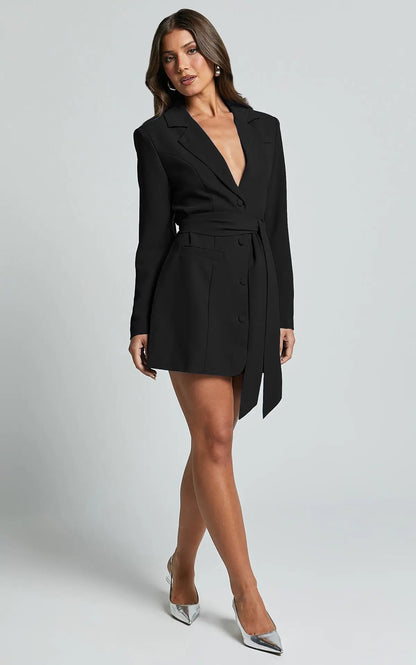 Nocturne Blazer Dress | Belted Wrap Silhouette | Eveningwear