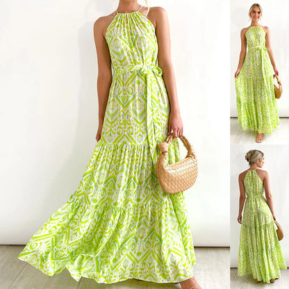 Bohemian Vacation Elegant Printed Halter Dress