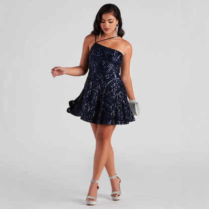 Sequ Dress One Shoulder Sequined Nightclub Party Dress