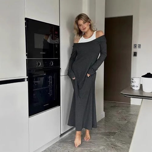 Long Sleeve Stitching Faux Two Piece Vest Dress