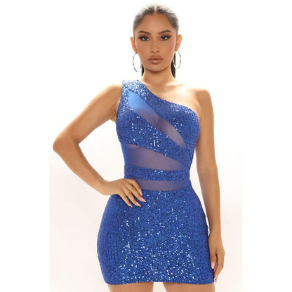 Sequin See through Off The Shoulder Sequ Dress