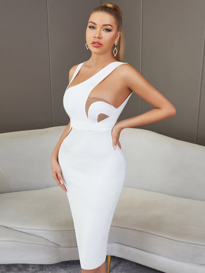 Vest Sleeveless Backless White Mid Length Tight Bandage One Piece Elegant Lady Of Note Evening Dress