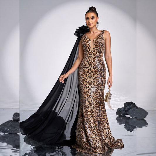 High End Sleeveless Elegant V neck Long Sequined Fishtail Evening Dress Bridesmaid Dress