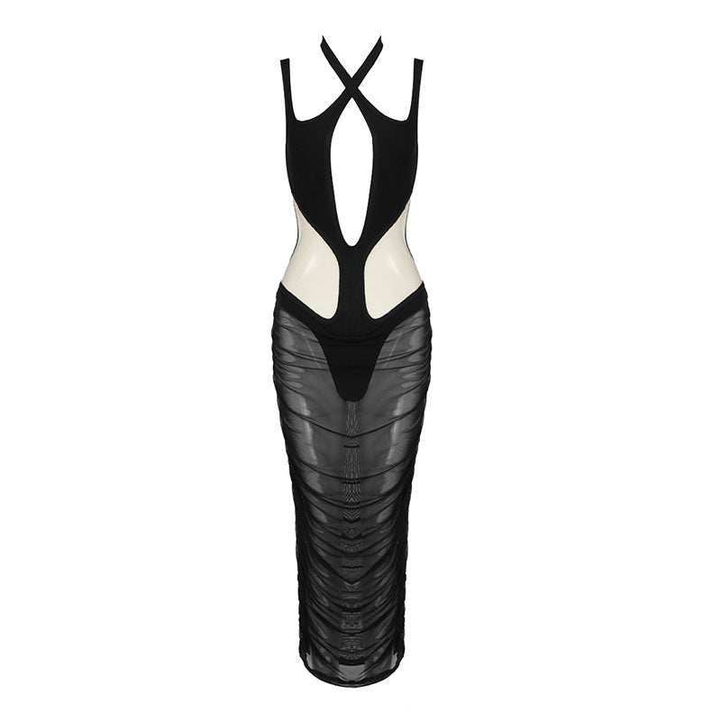 Mesh Hollow Out Cutout Semi-Transparent Slim Fit Maxi Dress Dress Bandage Catwalk