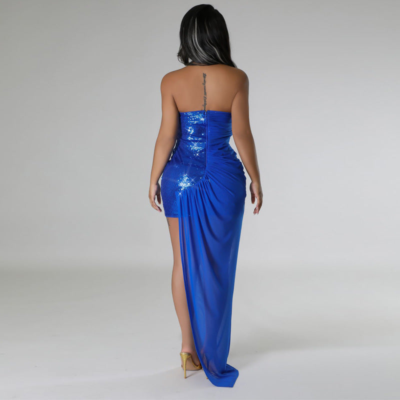 Sequ Dress Split Sequin Strapless Dress