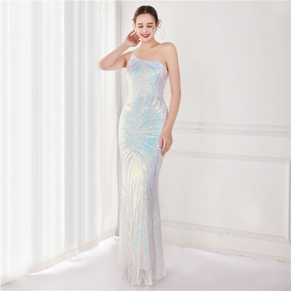 Sequin Sequined Fairy Socialite Gathering Party Evening Dress Long Toast Dress Bride