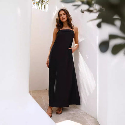 Solid Color Slim Corset Graceful Satin Maxi Dress