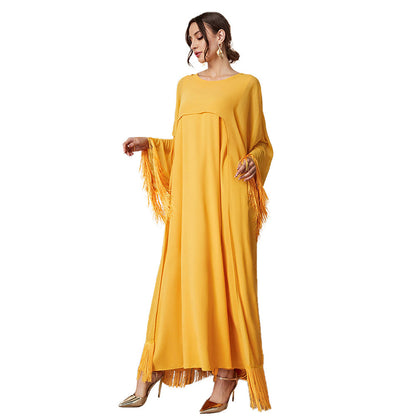 Arrival Tassel Long Blouse Mesh Dress Solid Color Suit