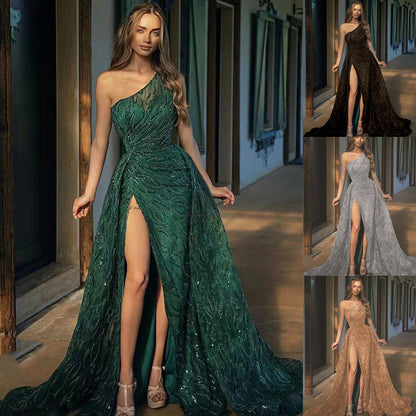 off-Shoulder Split Maxi Dress Toast Dress Sequin Sling Evening Dress