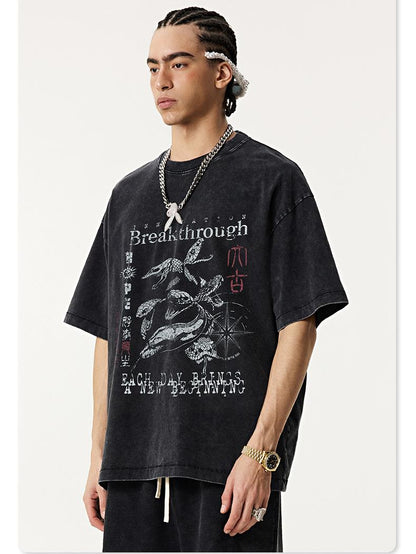 Snake Year Wrap Printed T-shirt Short Sleeves