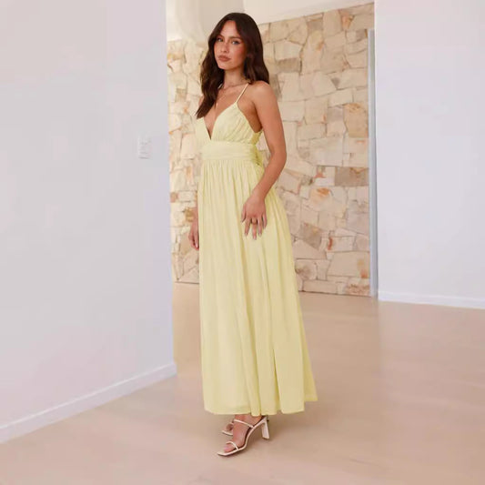 Backless Lace up Tight Waist Slim Chiffon Dress