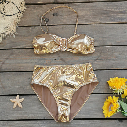 Halter Spaghetti Straps Tube Top High Waist Split Swimsuit Bikini Long Sleeve Dress Blouse