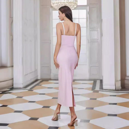 Sweet Spicy Feather Boning Corset Dress One Piece Fixed Cup Tube Top V neck Strap Hip