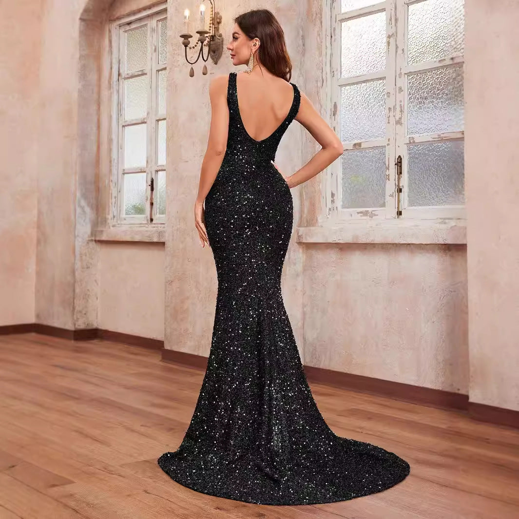 Prom Party Dress Sequined Sleeveless High End Affordable Luxury Fishtail Evening Gown Elegant