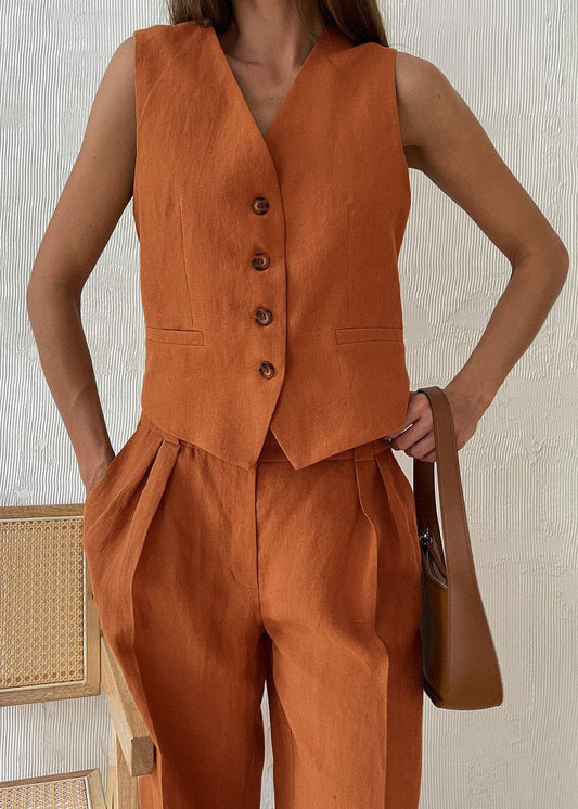 Linen Vest & Wide-Leg Pants Set