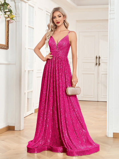 Sequined Backless Evening Dress Deep V Plunge neck Bridesmaid Dress Party Formal Dress Cocktail