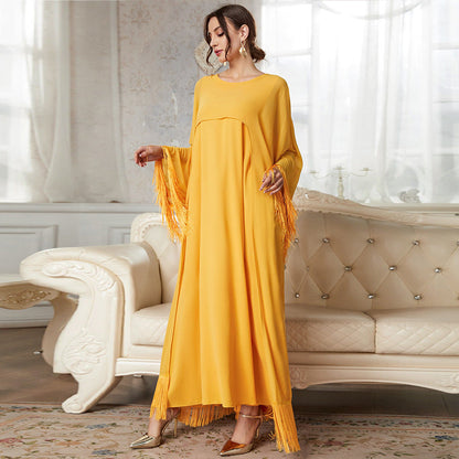 Arrival Tassel Long Blouse Mesh Dress Solid Color Suit