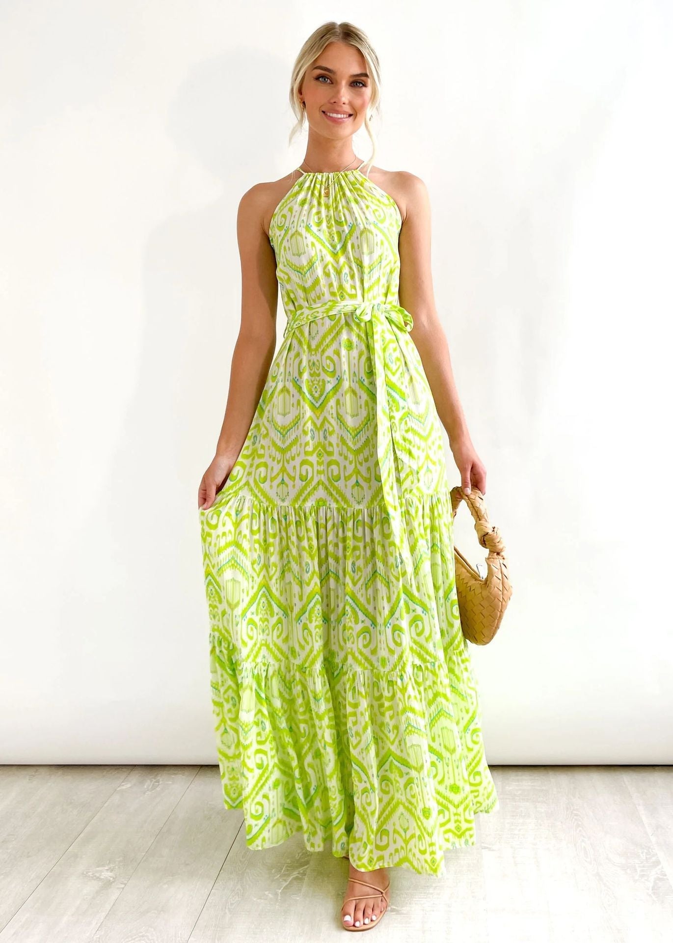 Bohemian Vacation Elegant Printed Halter Dress