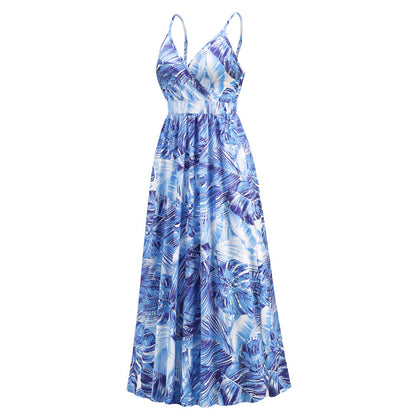 Bohemian Printed Maxi Dress V neck Strap Dress