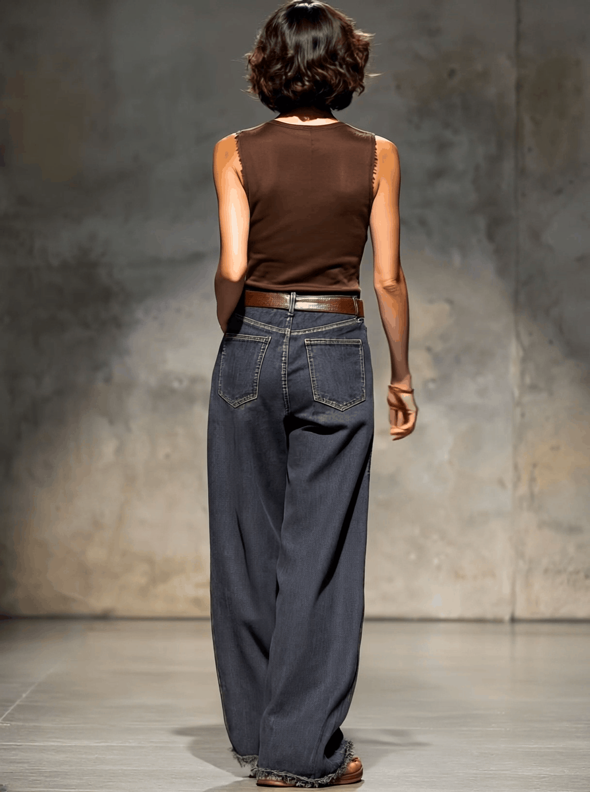 Relaxed Loose Vintage Raw Edge Dark Grey Wide Leg Jeans