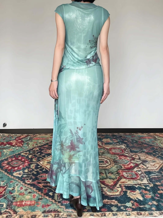 Ocean Breeze Cowl Neck Top & Skirt Set