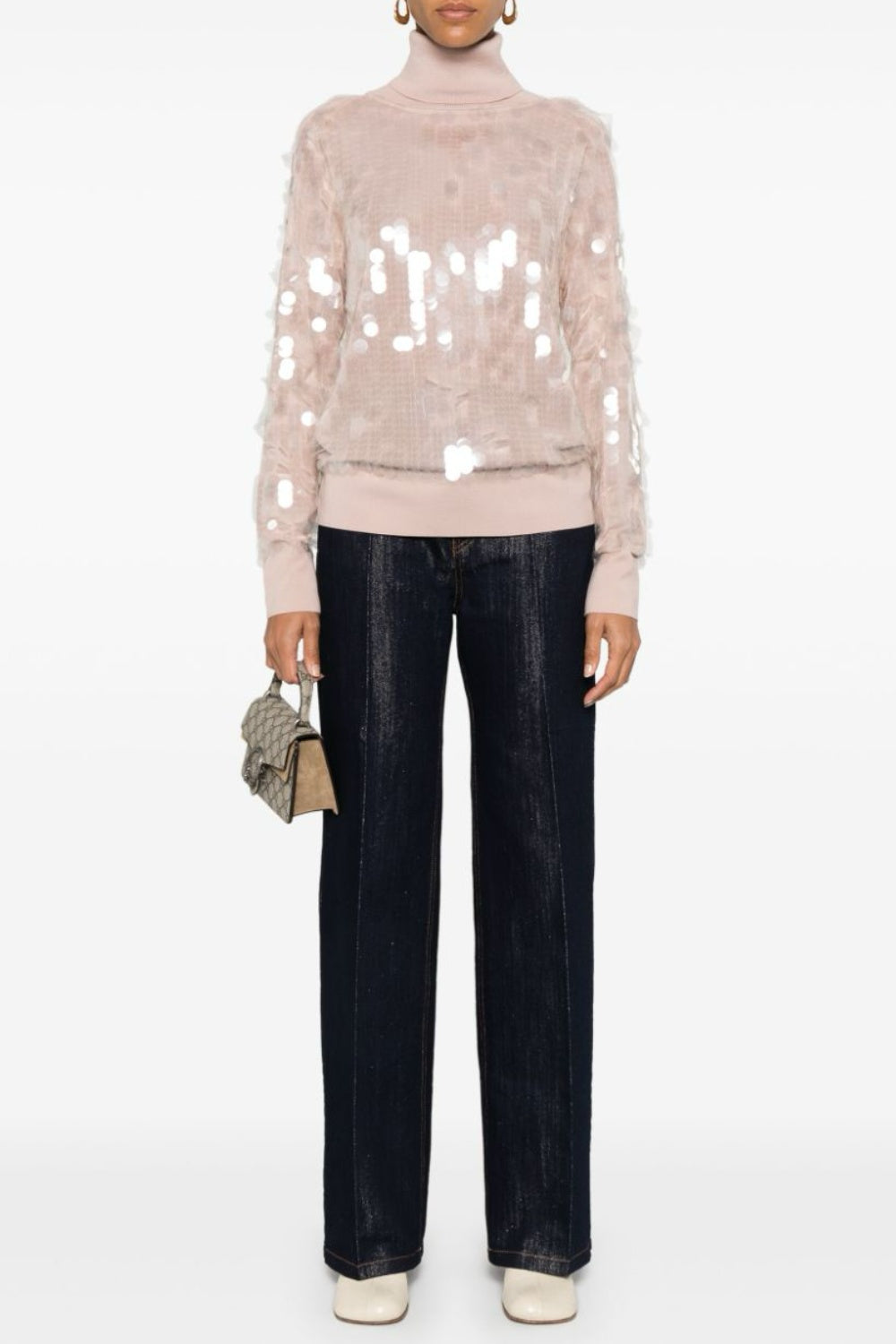 Odetia Sequin Turtleneck Knit Sweater