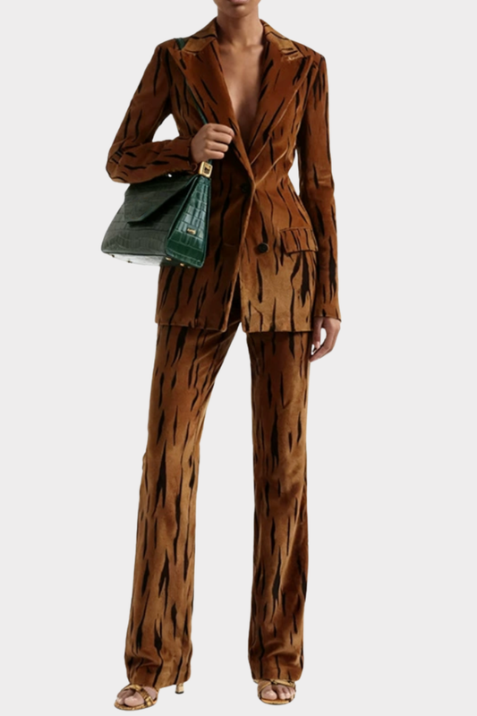 Omaira Tiger Print Velvet Blazer & Pants Set