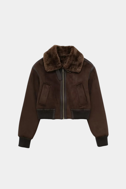Faux Shearling Aviator Jacket | Cropped Fit | Turn-Down Collar