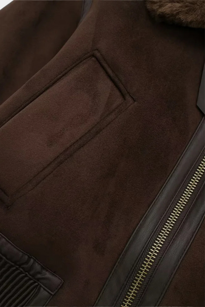 Faux Shearling Aviator Jacket | Cropped Fit | Turn-Down Collar